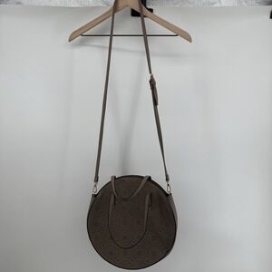 Purse Vegan Leather Large round boho Lazer cut hand bag purse Gray Grey